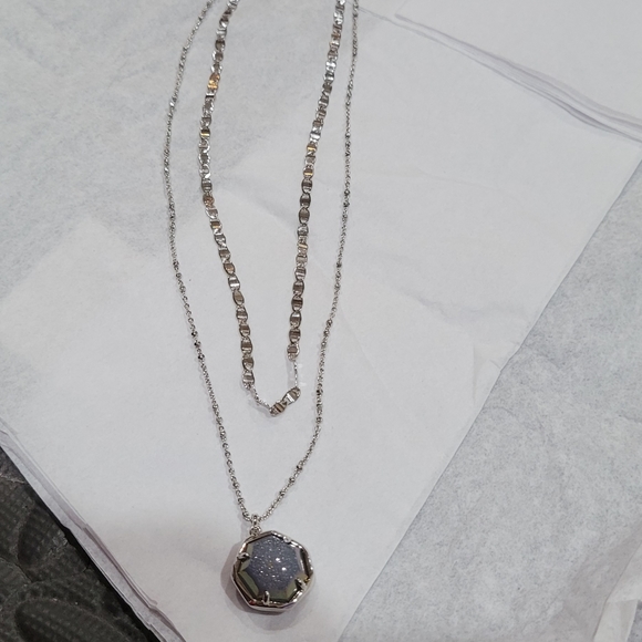 NWT Kendra Scott Drusy Necklace Layered Silver - Picture 10 of 16